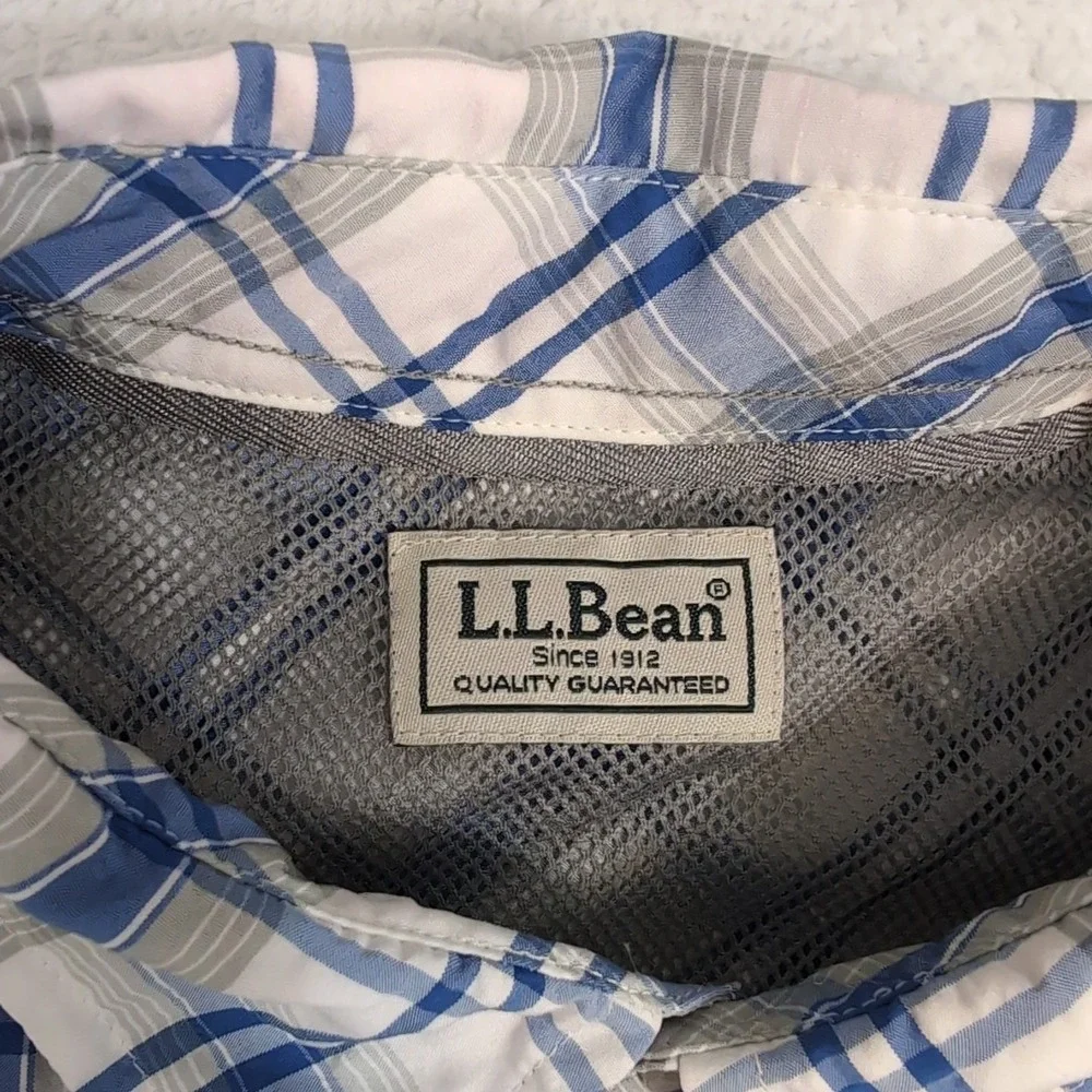 LL Bean Cool Weave Shirt‎ Long Sleeve Mens Blue & White